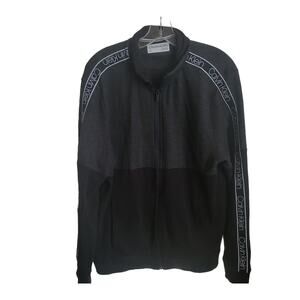 Mens Calvin Klein Large Causal Jacket Full Zipper Black Gray White Logo Sleeves